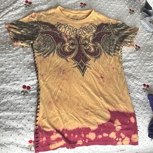 Affliction Yellow and Red Graphic T-Shirt
